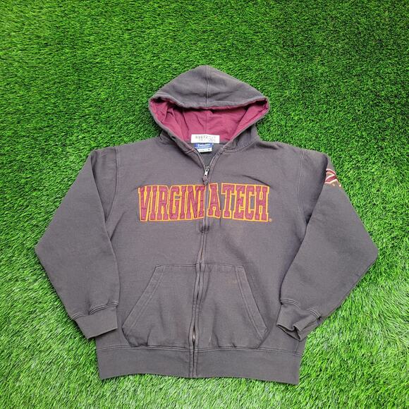 Virginia Tech Hokies Zip Hoodie Small 20x22 Baggy Black Gray - Picture 1 of 15